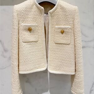Celine Cream Bouclé Cropped Blazer with Gold Buttons